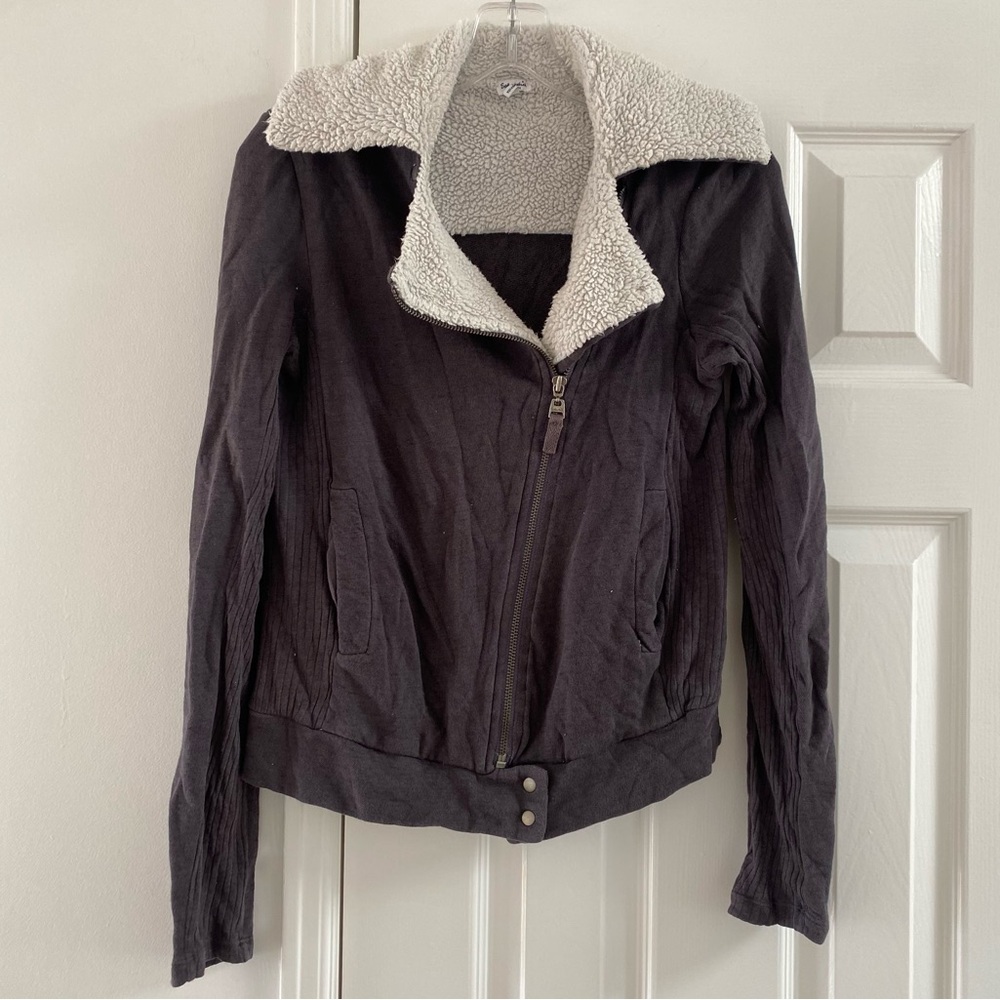 Splendid Charcoal Grey Sweatshirt Zip Bomber Jacket w/ Cozy Terry/Fleece Collar